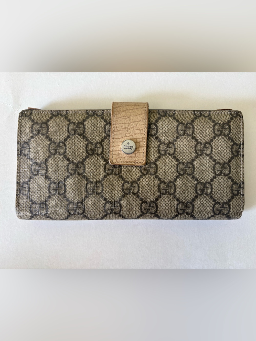 Gucci GG Monogram Canvas Continental Long Wallet Beige Leather Vintage - Picture 1 of 6